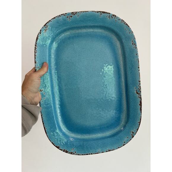 Williams Sonoma Melamine 17” Serving Tray Turquoise Hammered‎ Rectangle - Picture 2 of 7